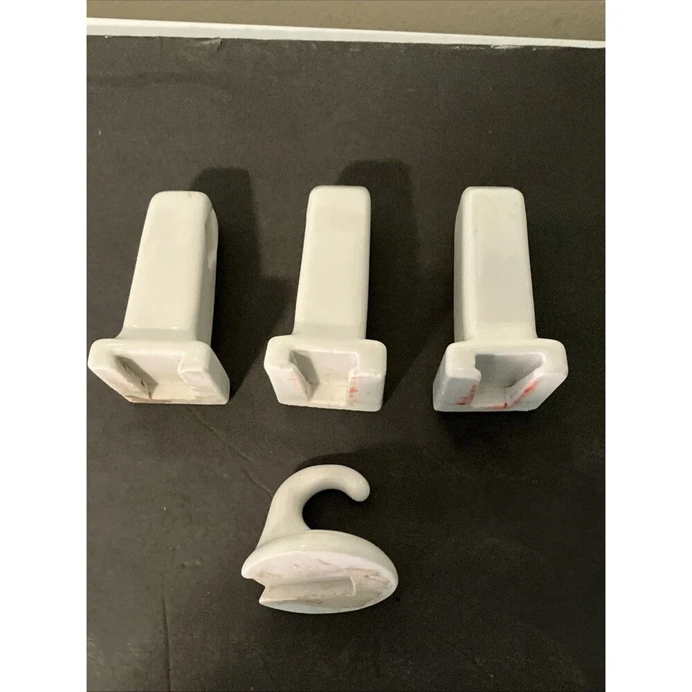 Vintage  White Ceramic Porcelain Bathroom Fixture Lot Towel Bar Posts Robe Hook
